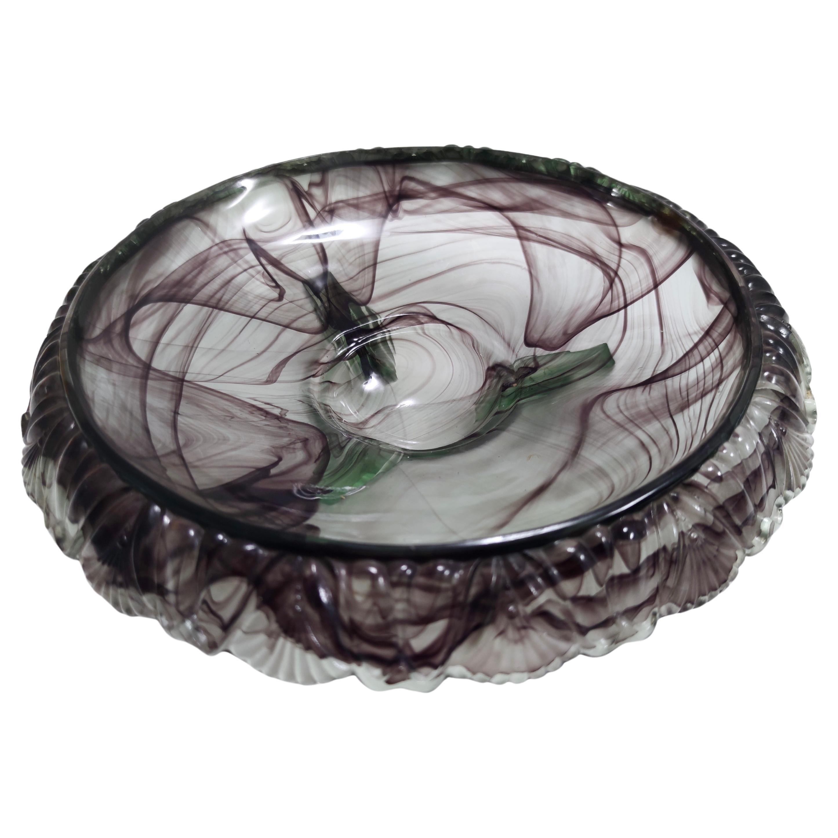 Vintage Topaz-Violet Cloud Glass Bowl or Centerpiece by Walther, Germany For Sale