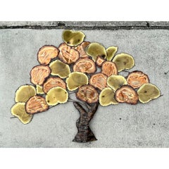 Vintage Torch Cut Brass and Copper Tree Wall Sculpture