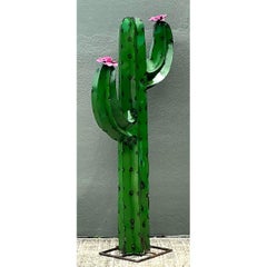 Vintage Torched Metal Standing Cactus
