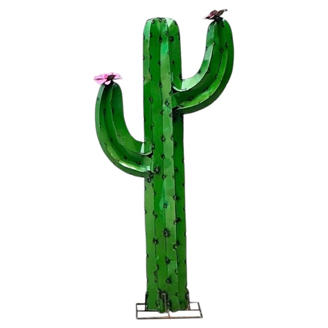 Vintage Torched Metal Standing Cactus