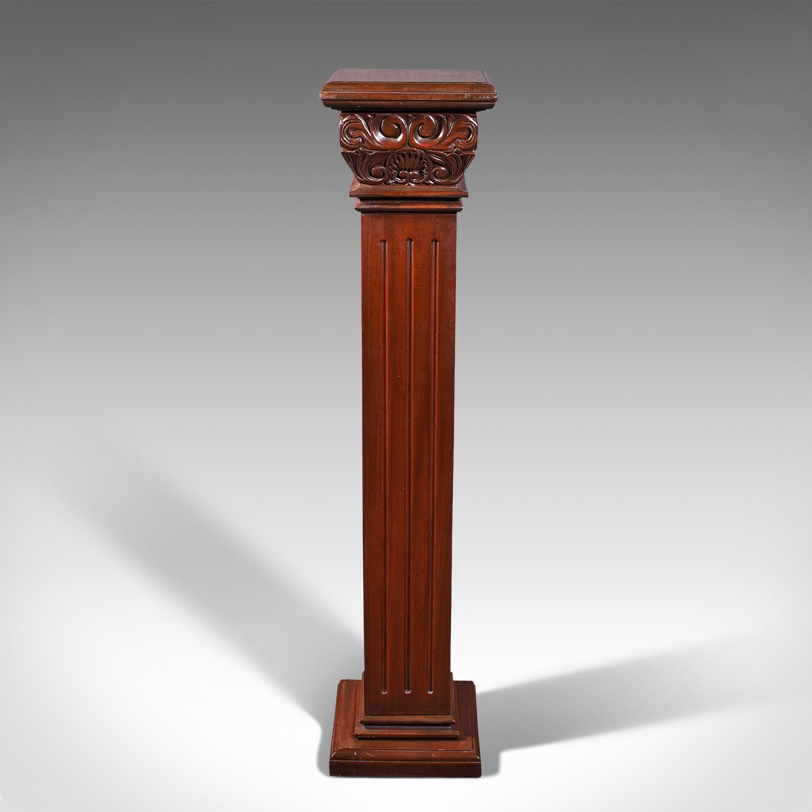 This is a vintage torchere stand. A Continental, walnut jardiniere or display column, dating to the mid 20th century, circa 1950.

Of classical taste for a timeless appeal
Displays a desirable aged patina and in good order
Walnut shows fine