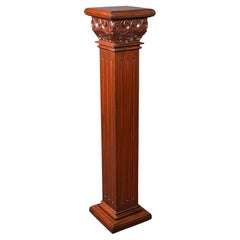 Vintage Torchere Stand, Continental, Walnut, Jardiniere, Display Column, C.1950