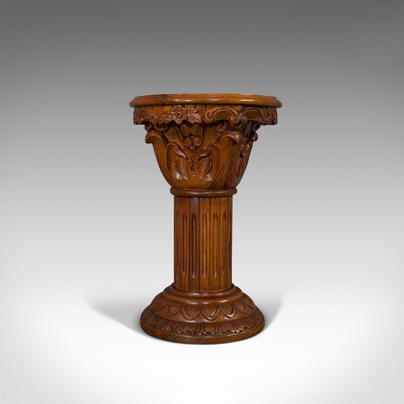 Vintage Torchere Stand, Oriental, Mahogany, Marble, Jardinière, Lamp Table In Good Condition For Sale In Hele, Devon, GB