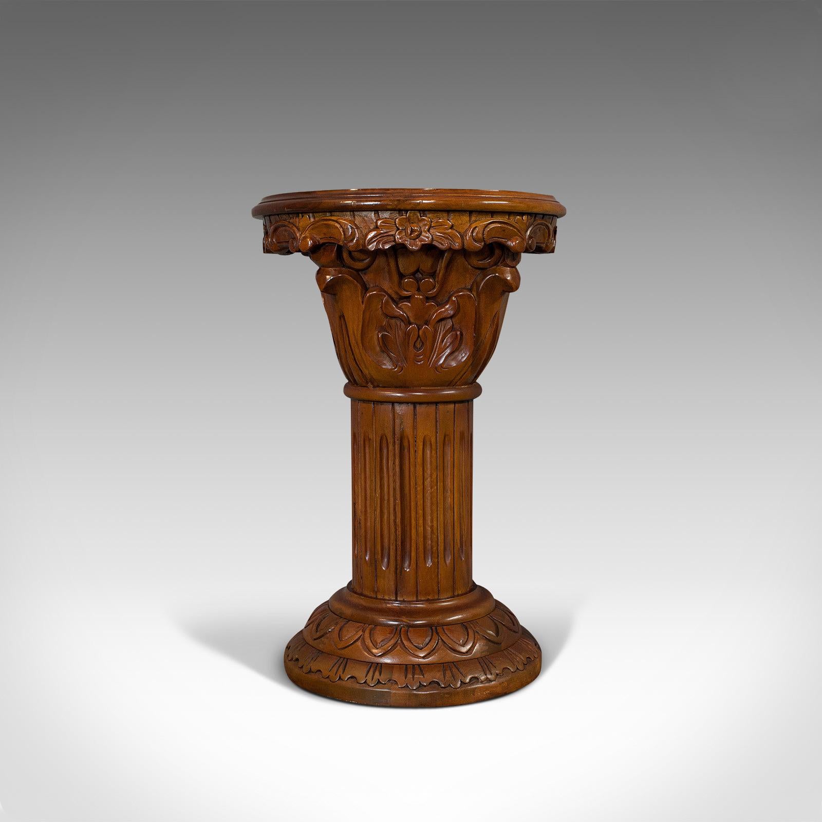 20th Century Vintage Torchere Stand, Oriental, Mahogany, Marble, Jardinière, Lamp Table For Sale