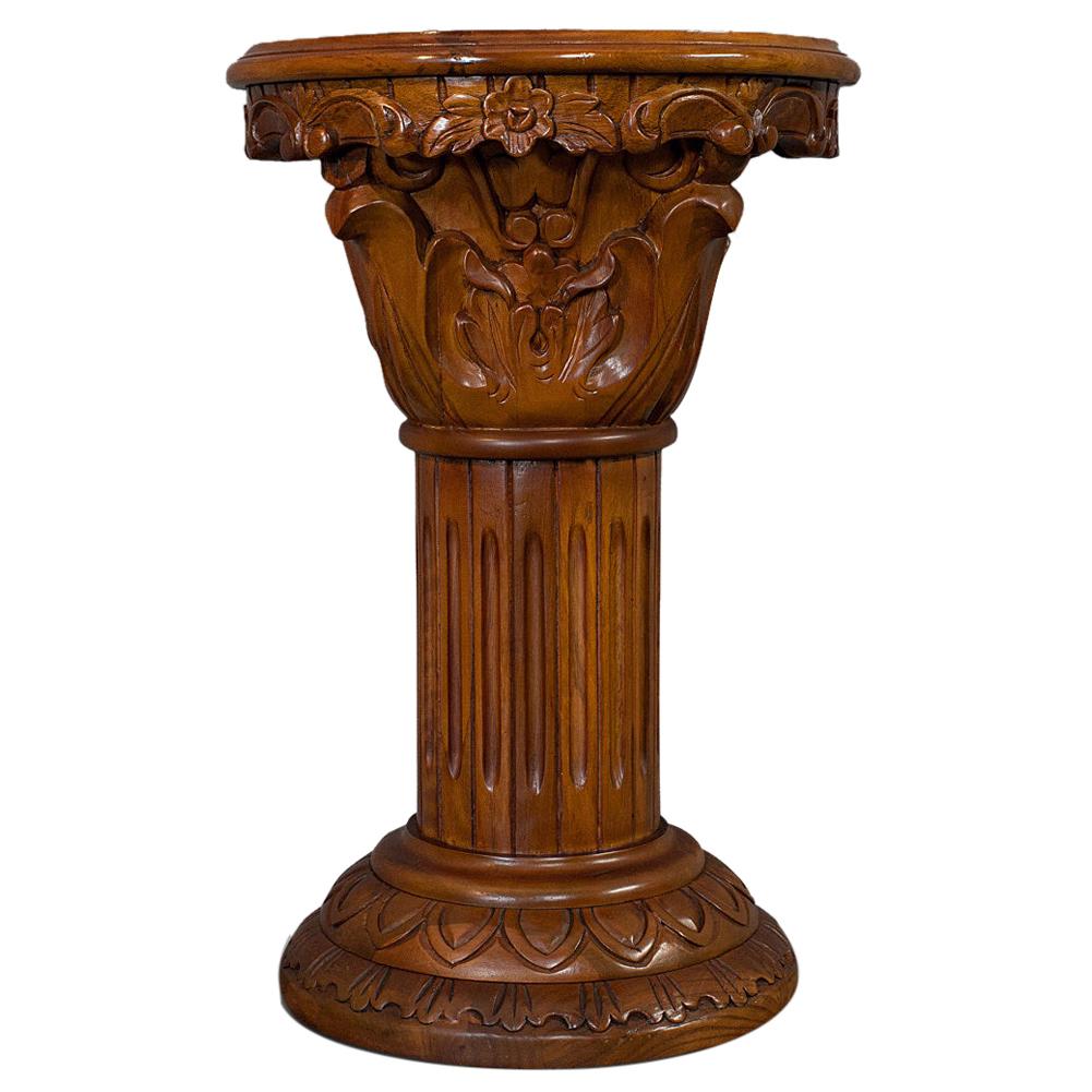Vintage Torchere Stand, Oriental, Mahogany, Marble, Jardinière, Lamp Table For Sale