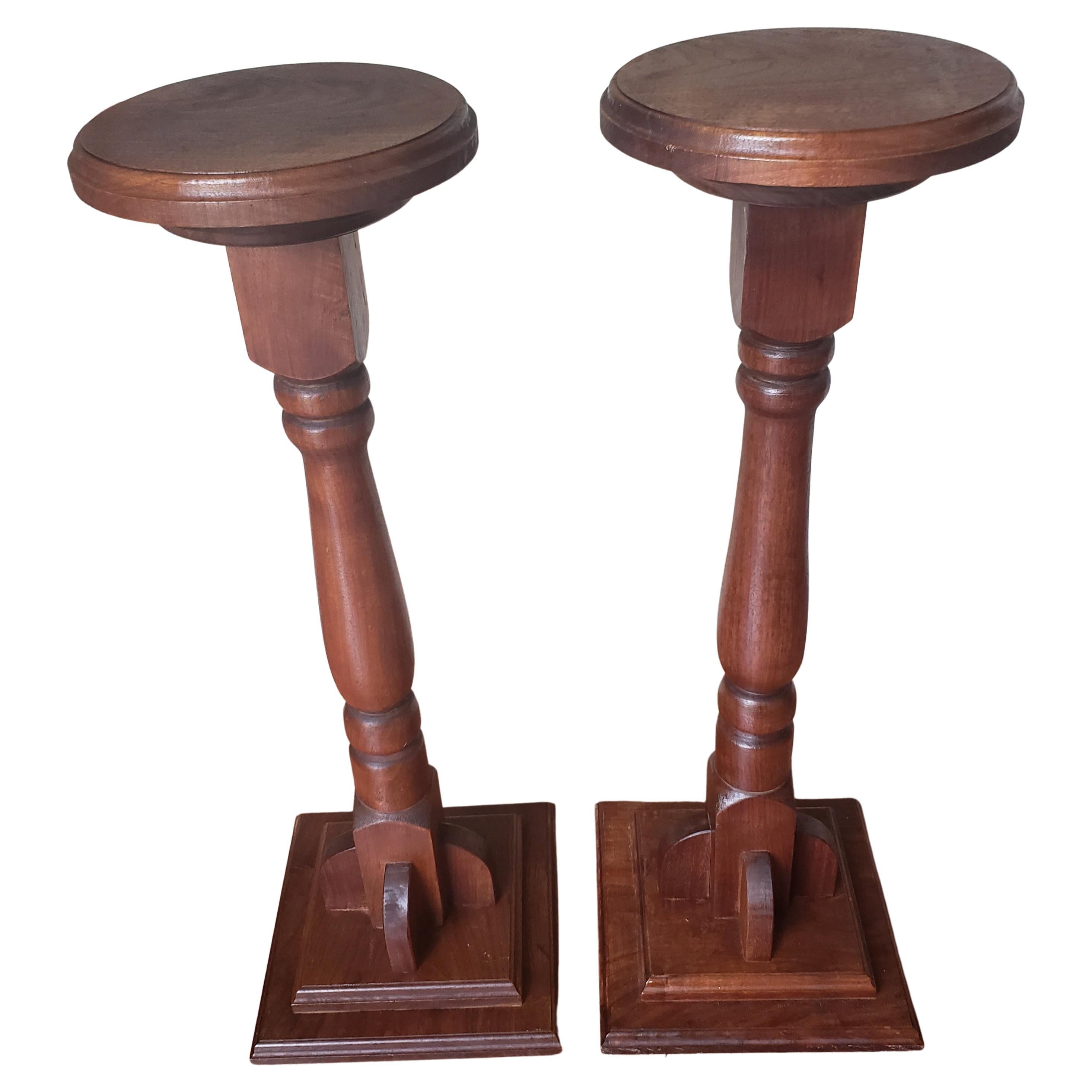 Vintage Torcheres Victorian Style Solid Mahogany Plant Stands, a Pair For Sale