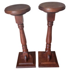 Vintage Torcheres Victorian Style Solid Mahogany Plant Stands, a Pair
