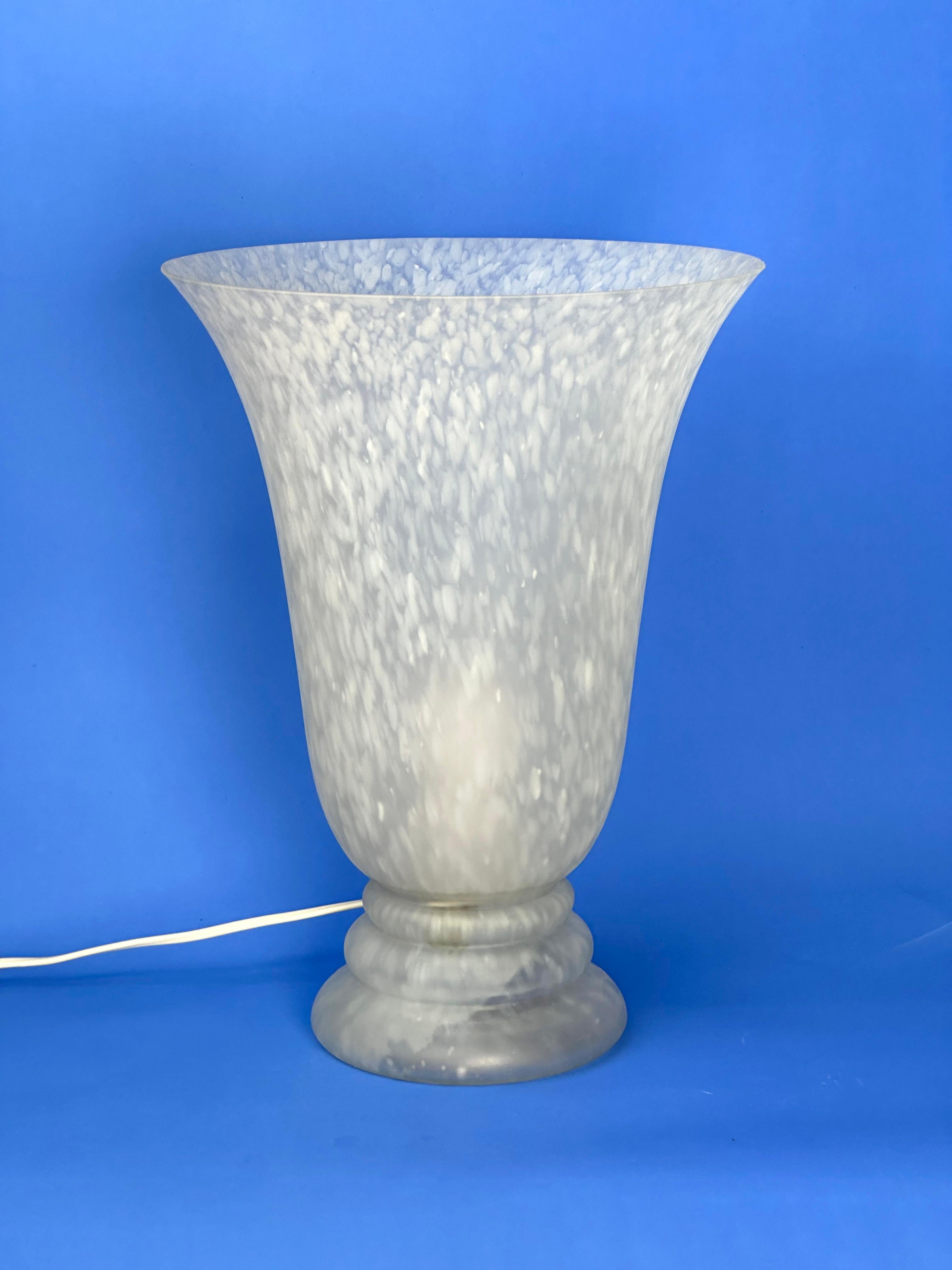 Blown Glass 1980's Art Deco Style Glass Torchiere Uplighter Lamp For Sale