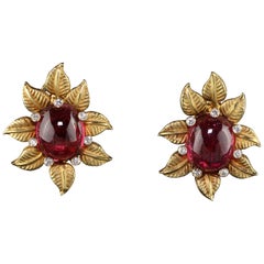 Toros Vintage 18 Karat Yellow Gold Diamond and Tourmaline Flower Earrings