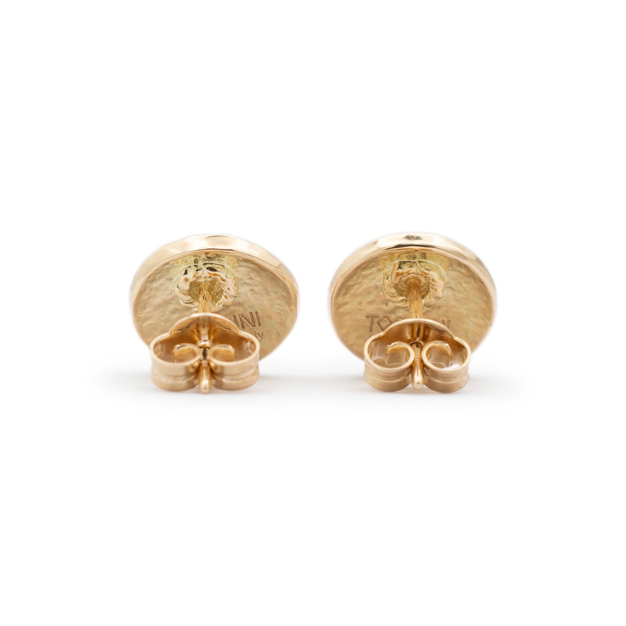 Brand: Torrini

Gender: Ladies

Metal Type: 14K Yellow Gold

Length: 0.50 Inches

Diameter: 11.00 mm

Weight: 3.23 grams

Ladies 14K yellow gold vintage stud earrings with push backs. The metal was tested and determined to be 14K yellow gold.