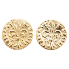 Vintage Torrini 14K Yellow Gold Fiorino Florentine Fleur de Lis Stud Earrings