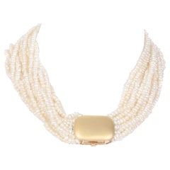 Vintage Torsade Style 12 Multi Strand Pearl 18k Gold Necklace