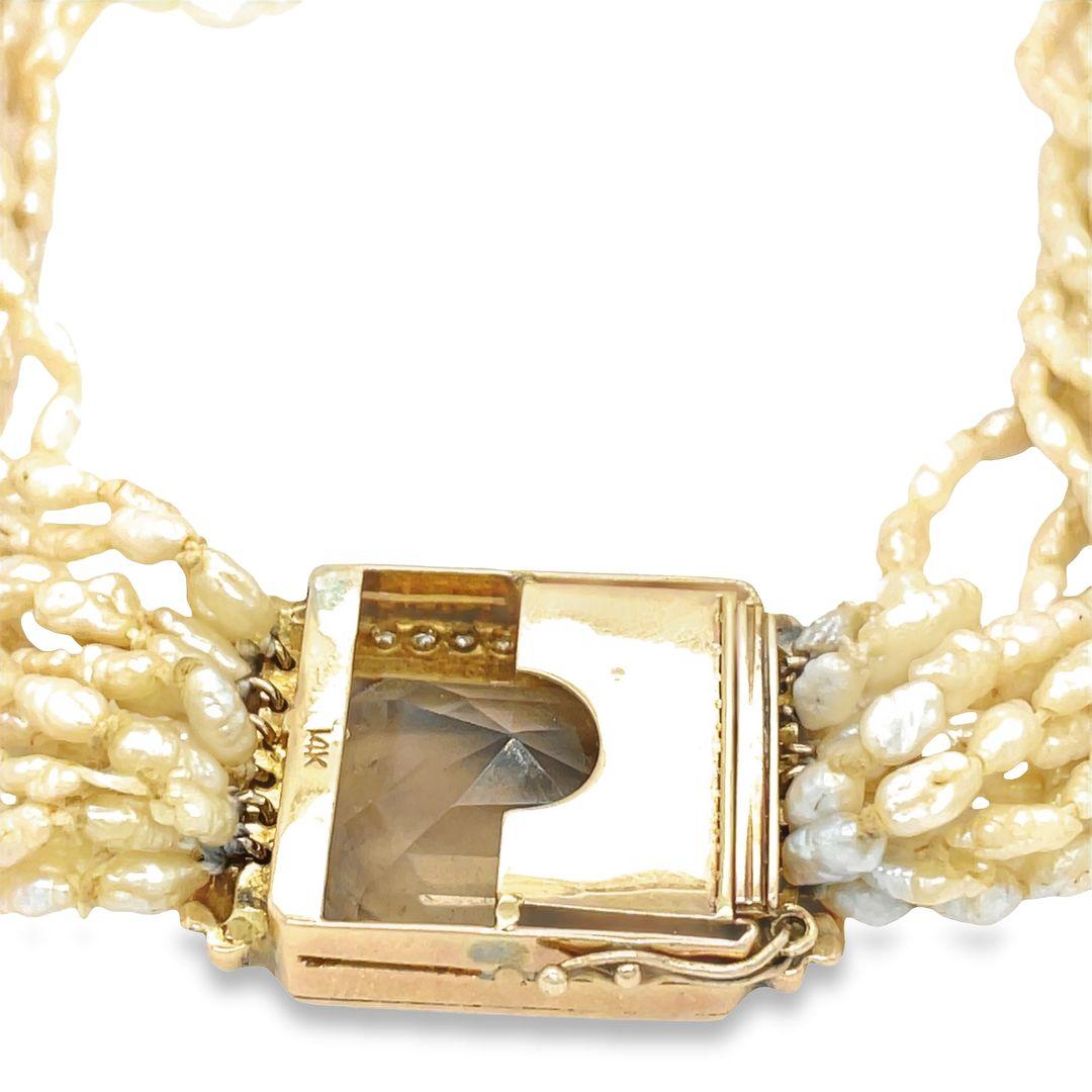 Women's Vintage Torsade Style 15 Multi Strand Pearl 14k Gold Necklace For Sale