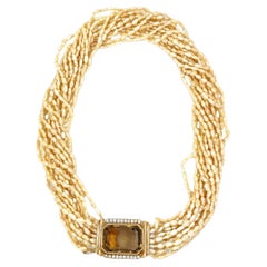 Vintage Torsade Style 15 Multi Strand Pearl 14k Gold Necklace