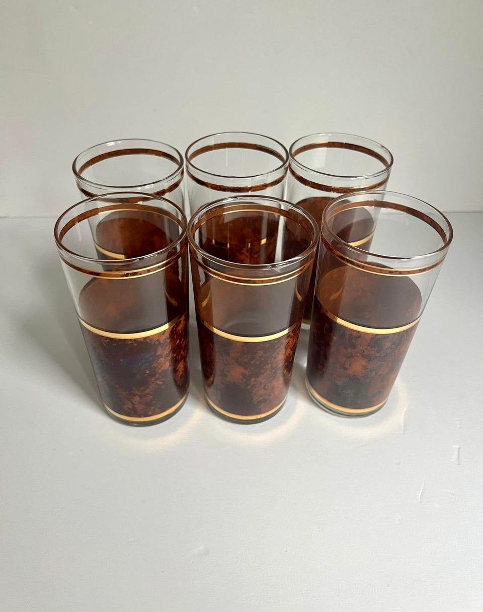 Mid-Century Modern Vintage Tortoise and Gold Glasses - Set of 6 For Sale