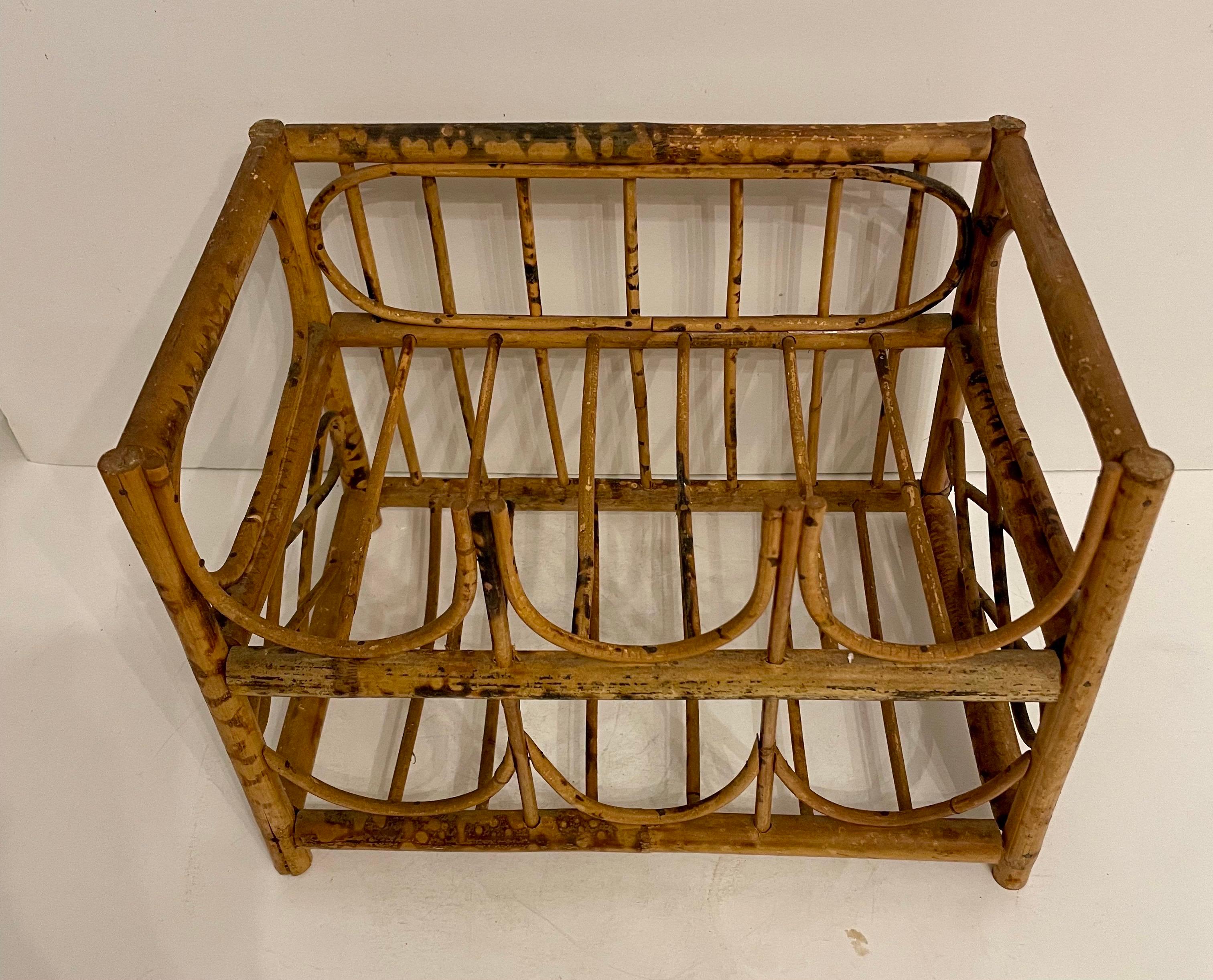Vintage Tortoise Bamboo 6 Bottle Wine Rack For Sale 4
