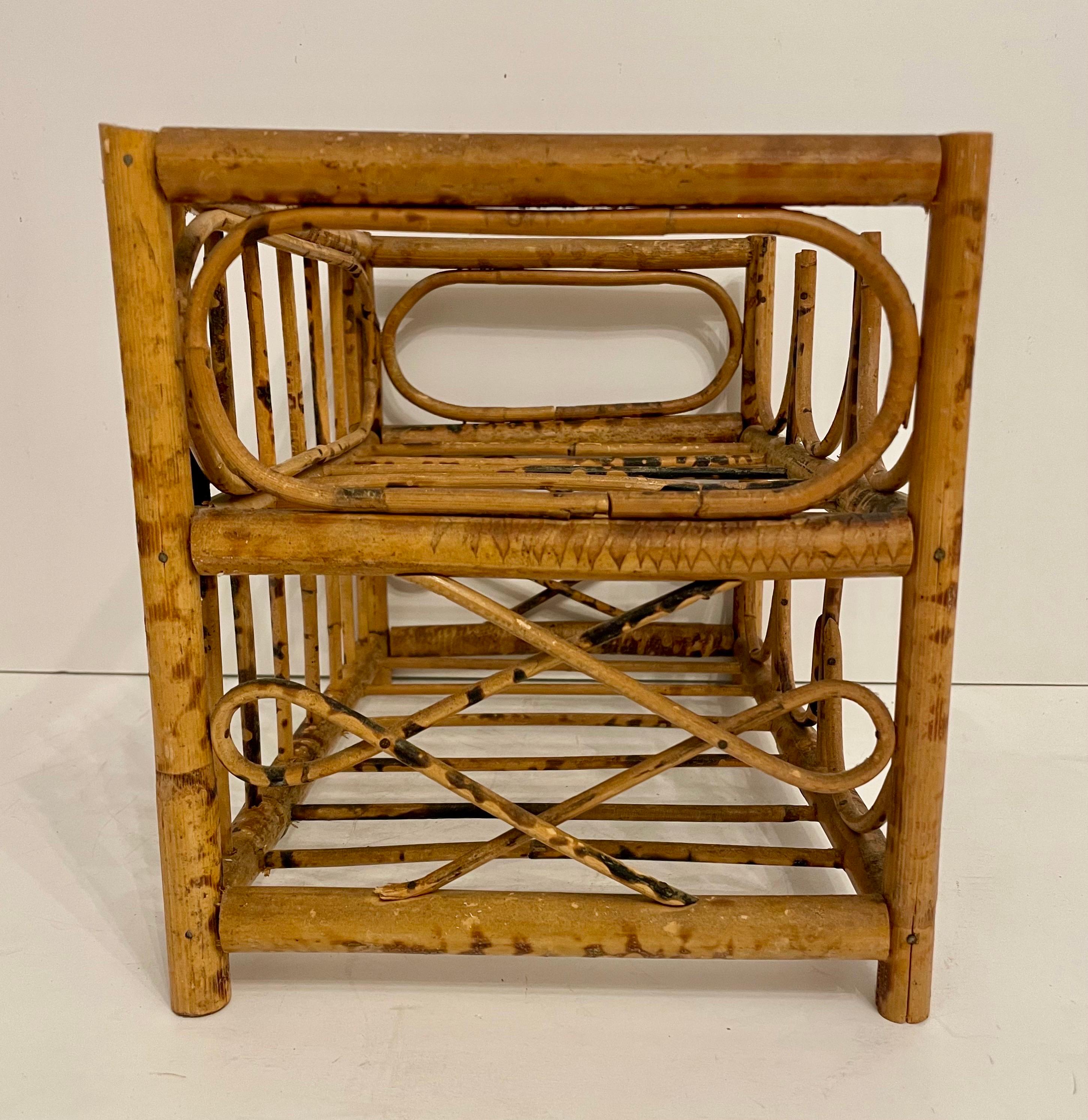 Hong Kong Vintage Tortoise Bamboo 6 Bottle Wine Rack For Sale