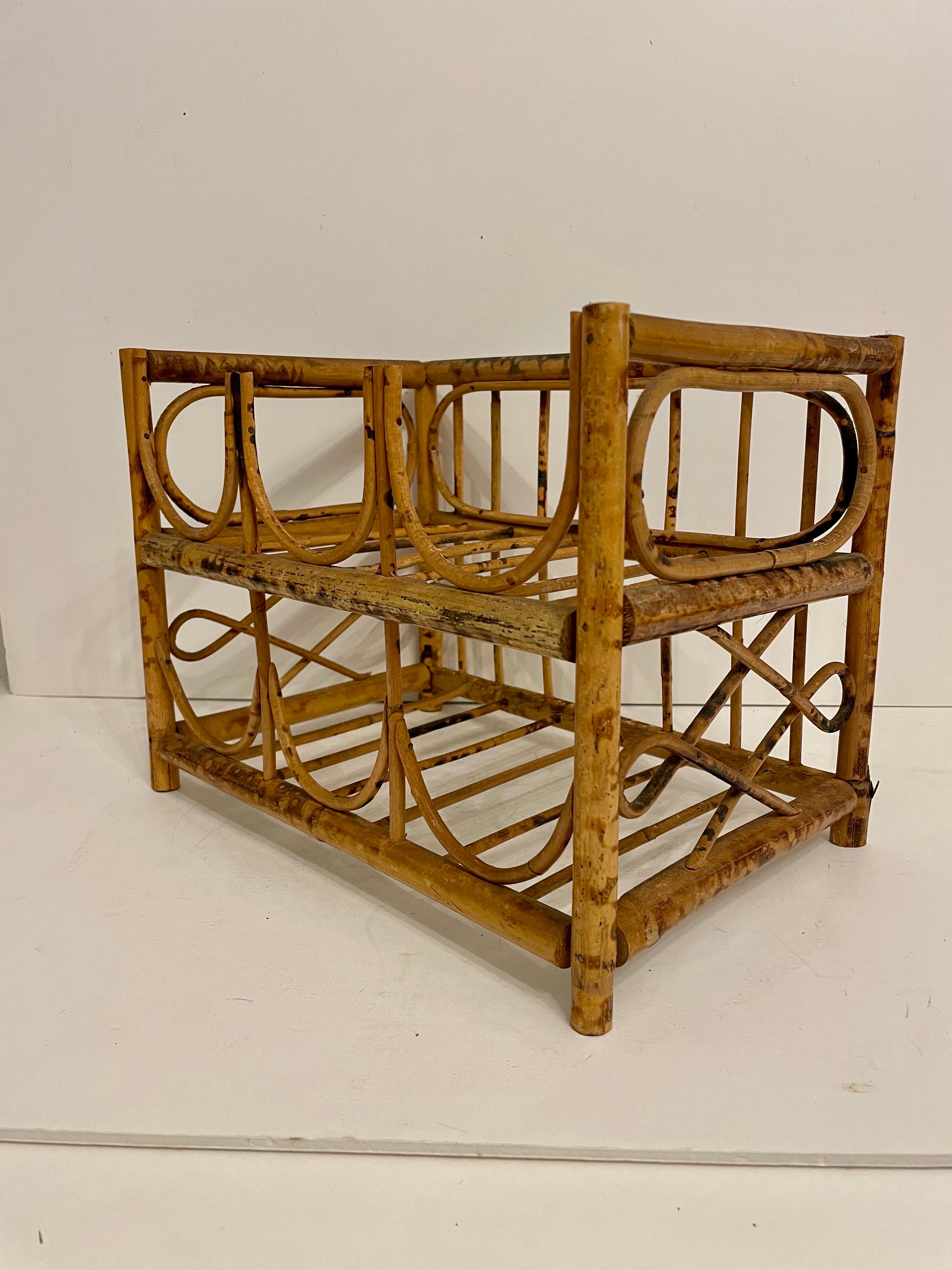 Vintage Tortoise Bamboo 6 Bottle Wine Rack For Sale 1