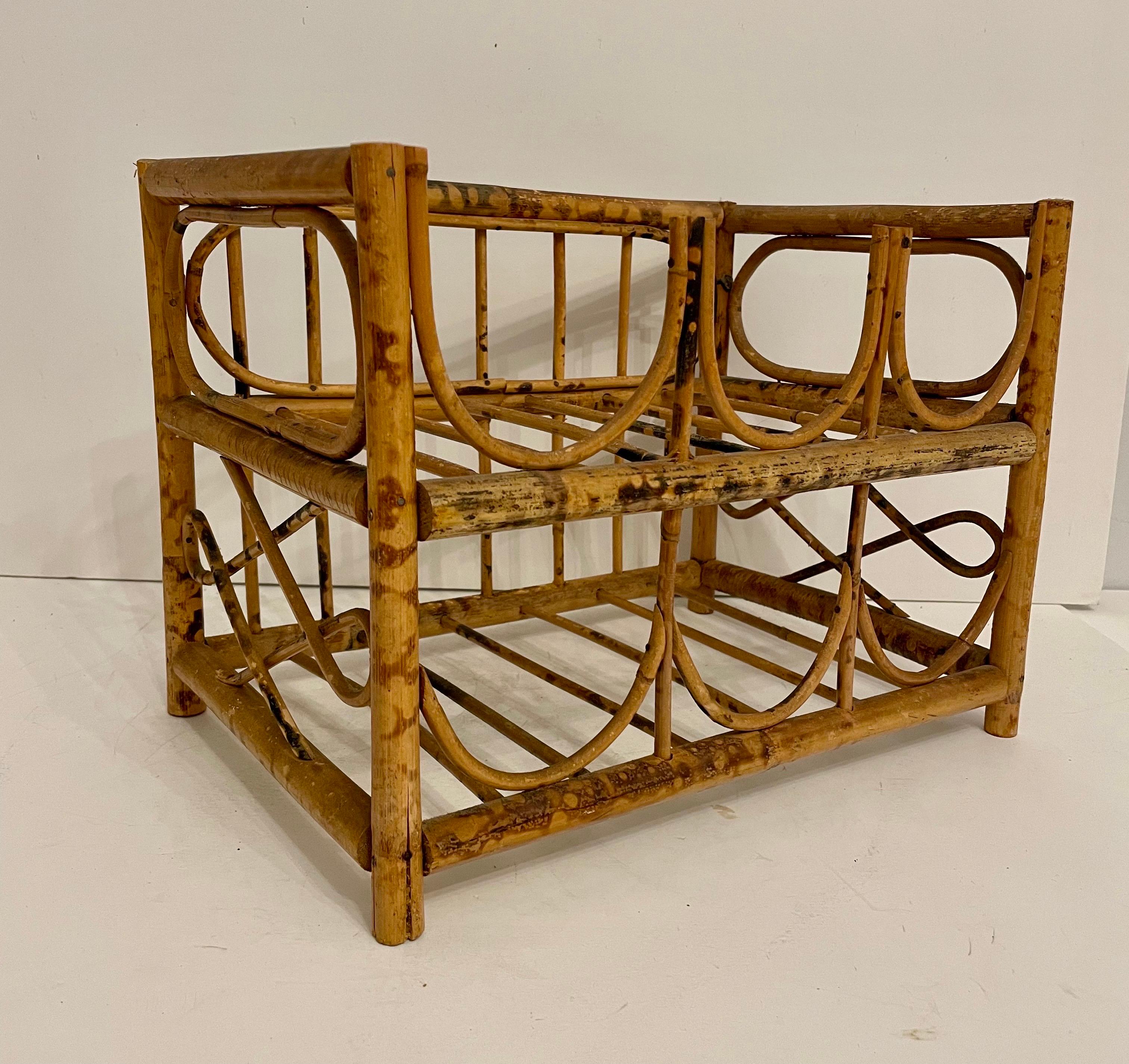 Vintage Tortoise Bamboo 6 Bottle Wine Rack For Sale 2