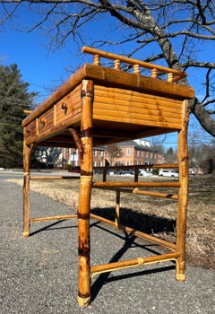 Vintage Tortoise Bamboo and Rattan Writing Desk
