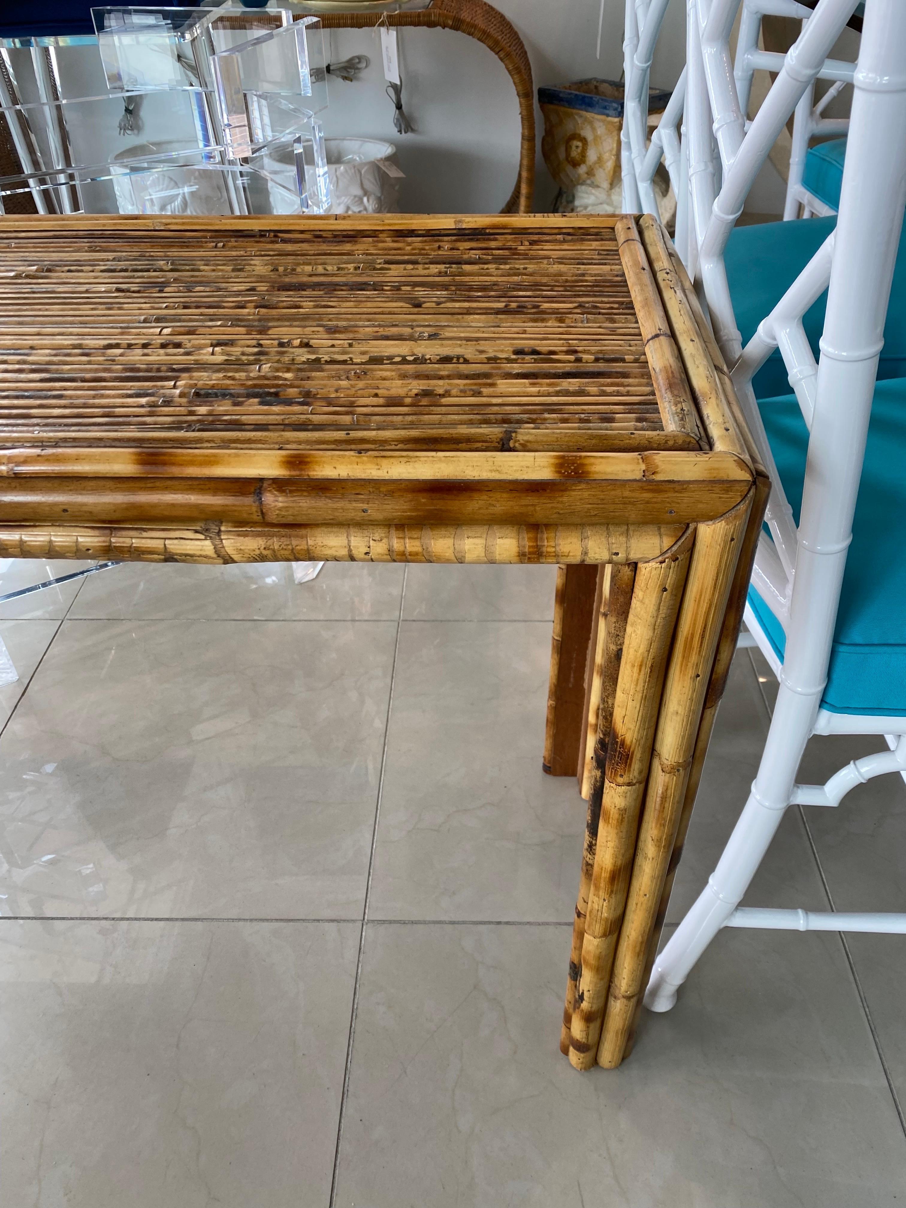 Vintage Tortoise Bamboo Reed Console Sofa Entry Table For Sale 5