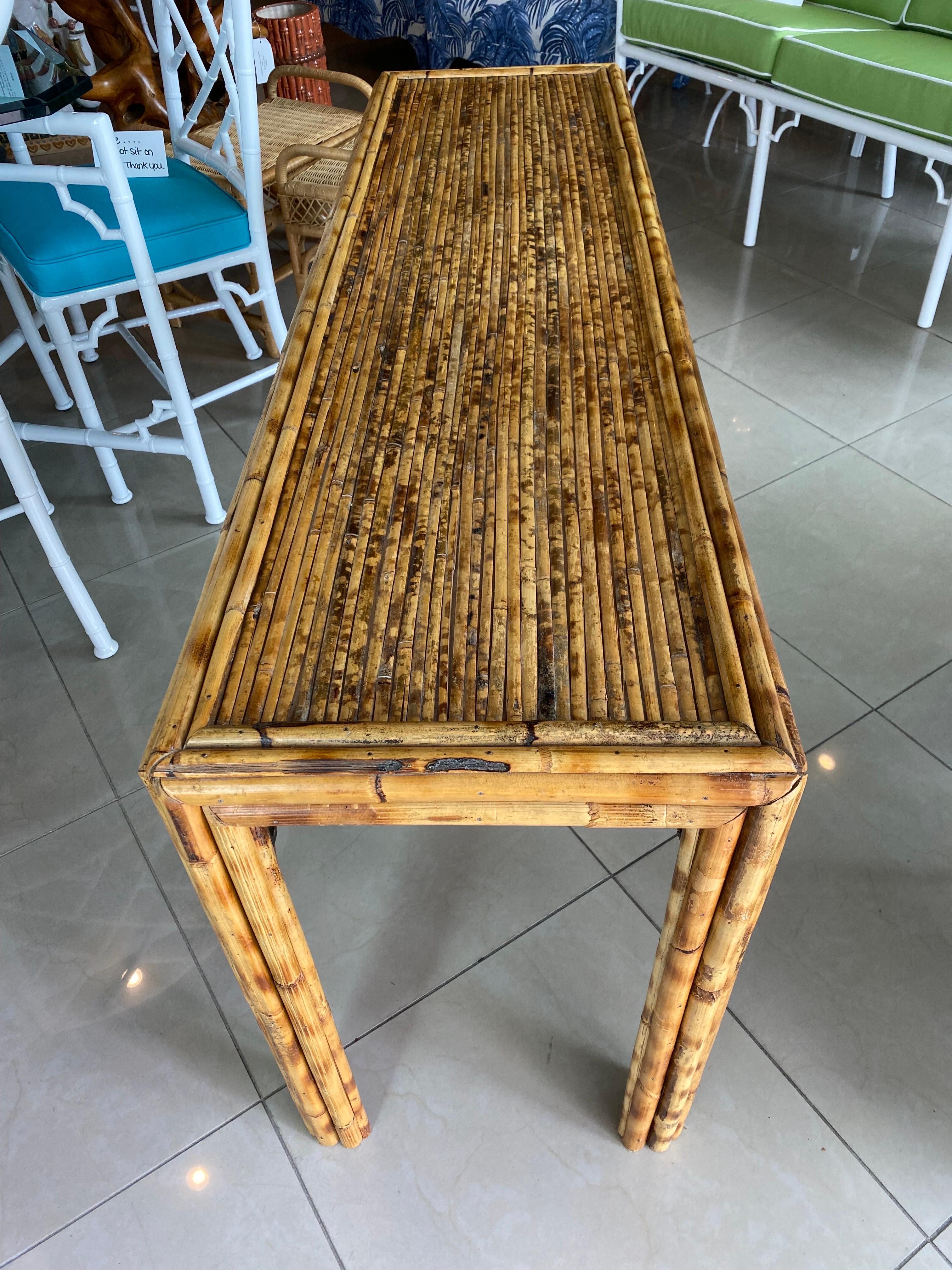 Vintage Tortoise Bamboo Reed Console Sofa Entry Table  For Sale 7