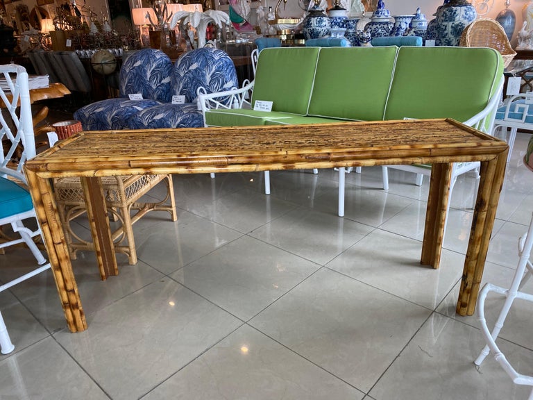 Vintage Tortoise Bamboo Reed Console Sofa Entry Table For Sale at 1stDibs