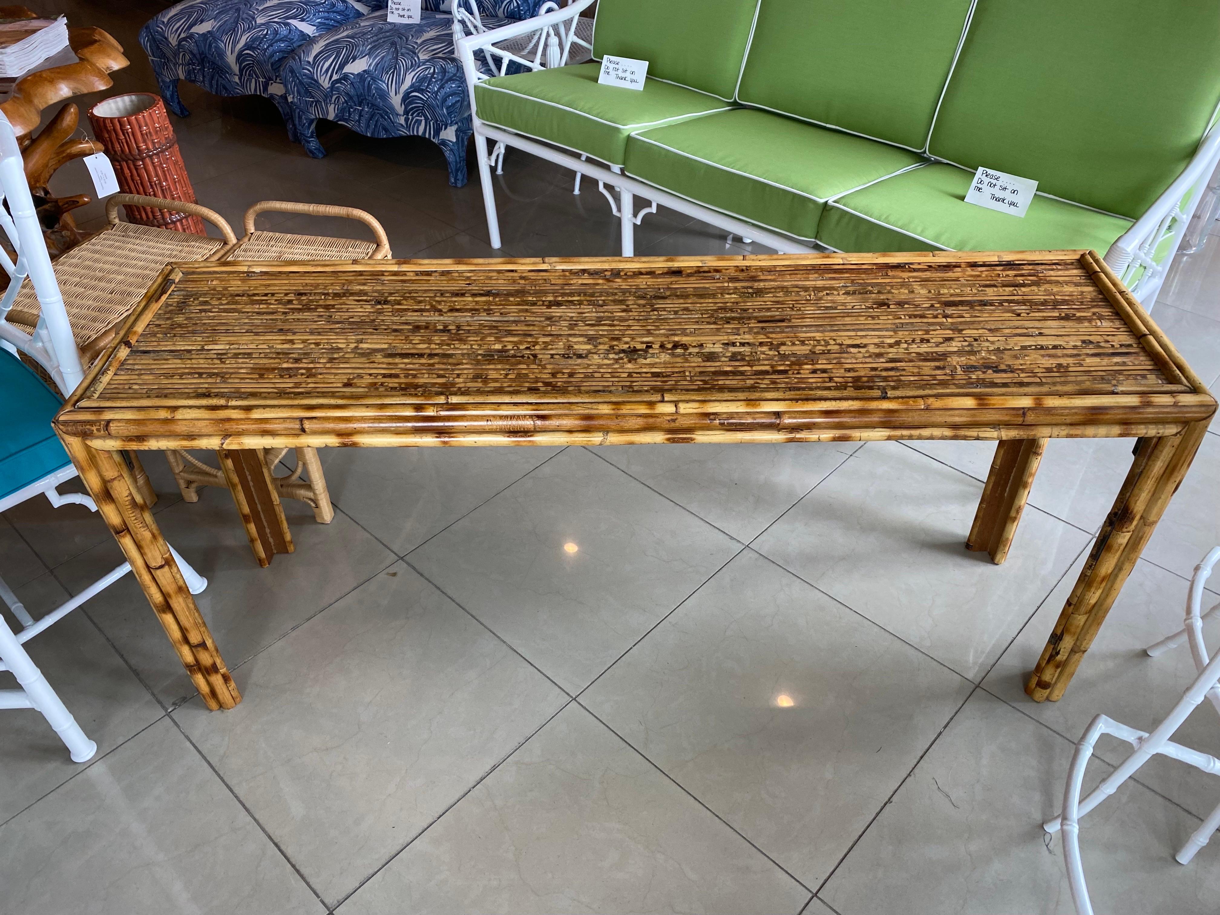 Vintage Tortoise Bamboo Reed Console Sofa Entry Table For Sale 3