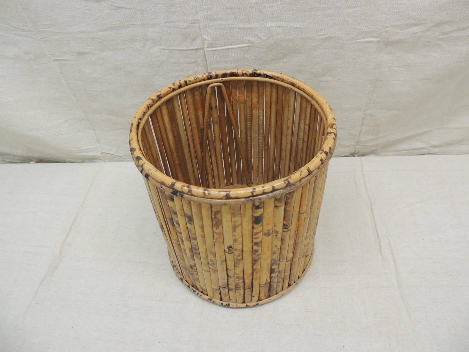 Bohemian Vintage Tortoise Bamboo Round Wastebasket