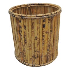 Vintage Tortoise Bamboo Round Wastebasket
