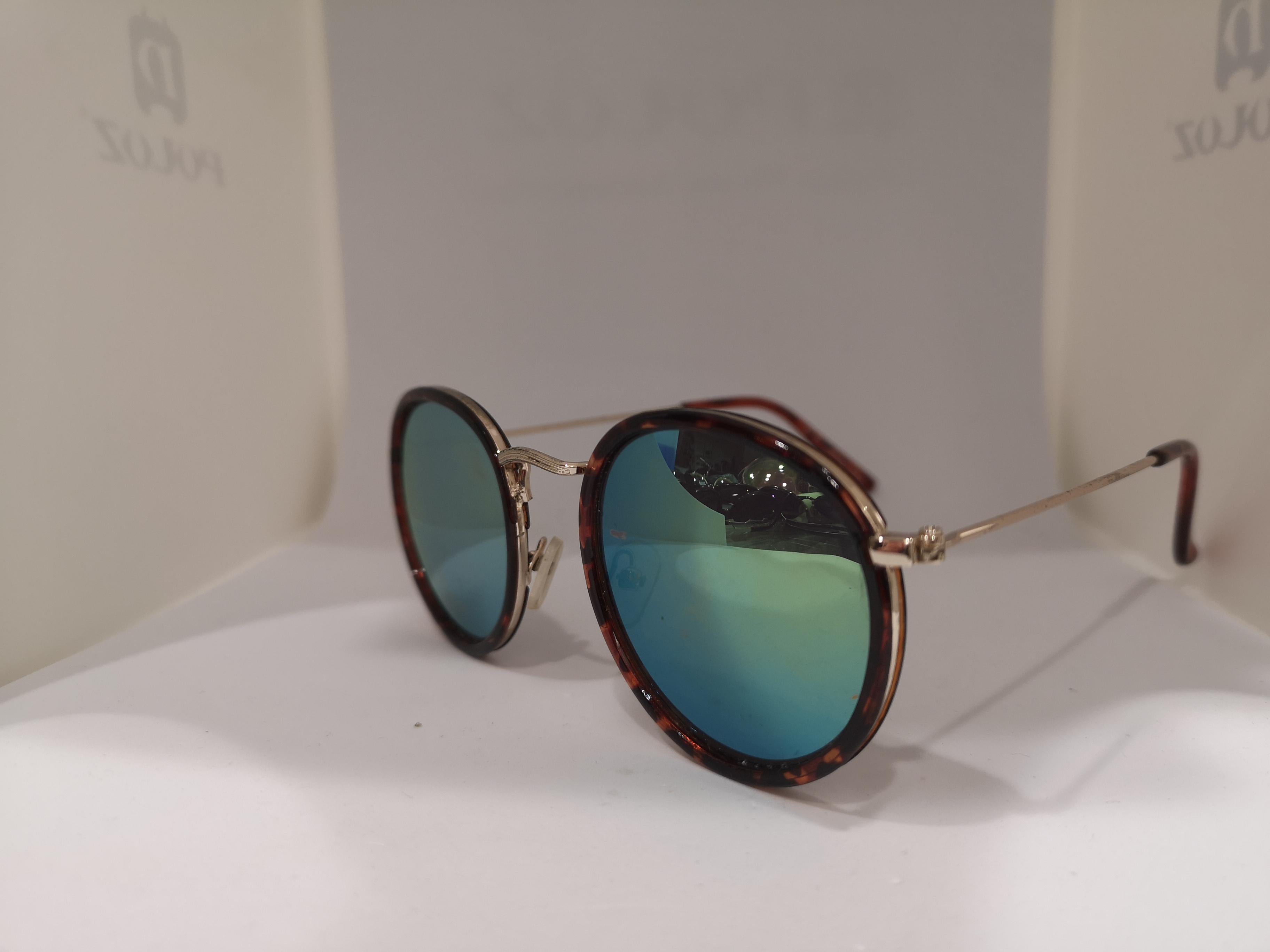Brown Vintage tortoise green mirrored lens sunglasses