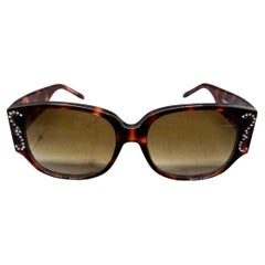 Lunettes de soleil Oversize Jewel en Lucite et Strass Tortoise Vintage par Emmanuelle Khanh