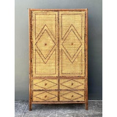 Vintage Tortoise Rattan Diamond Armoire