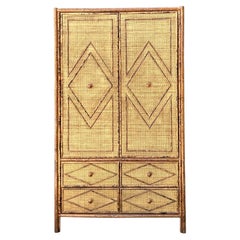 Vintage Tortoise Rattan Diamond Armoire