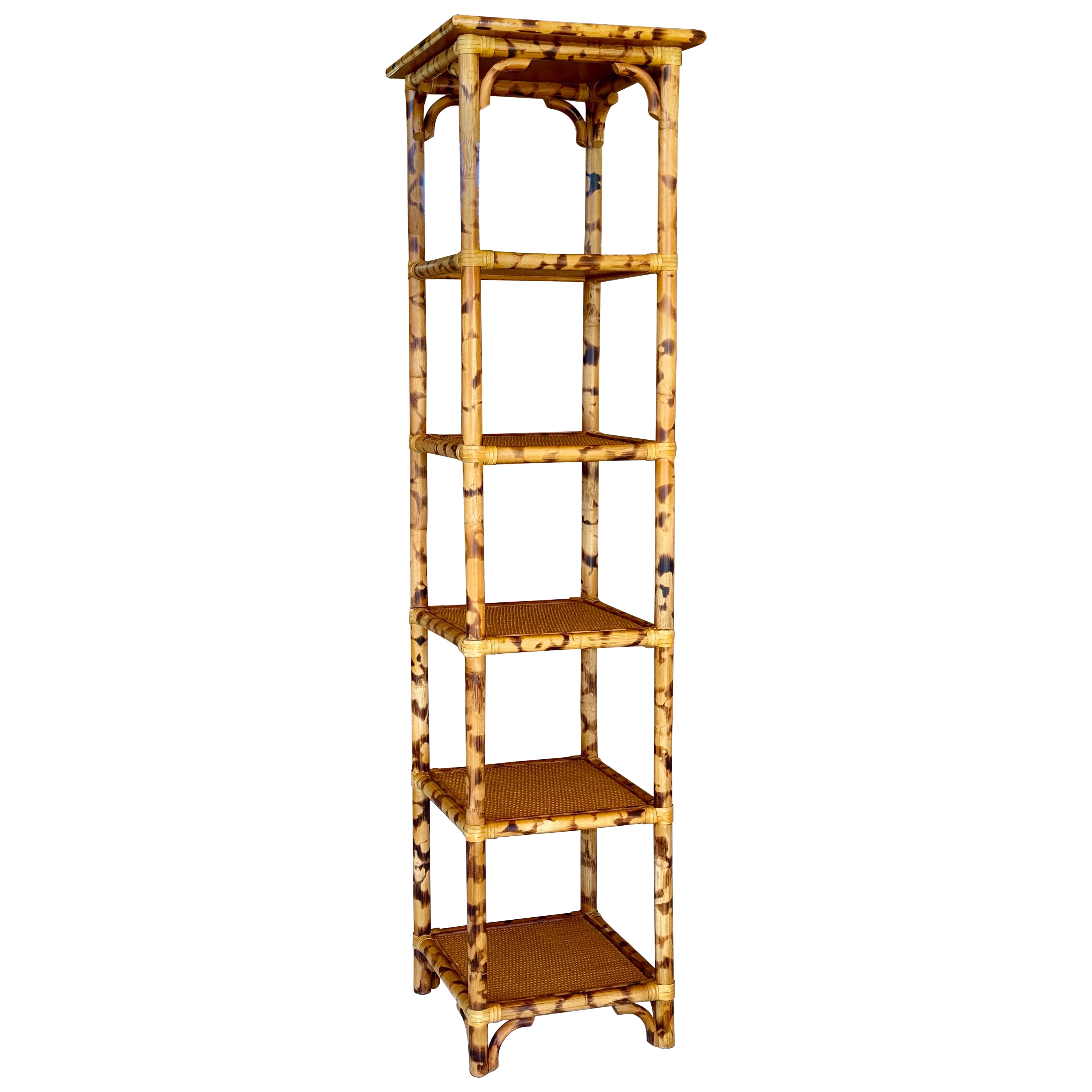 Vintage Tortoise Rattan Étagère / Open Shelving Unit