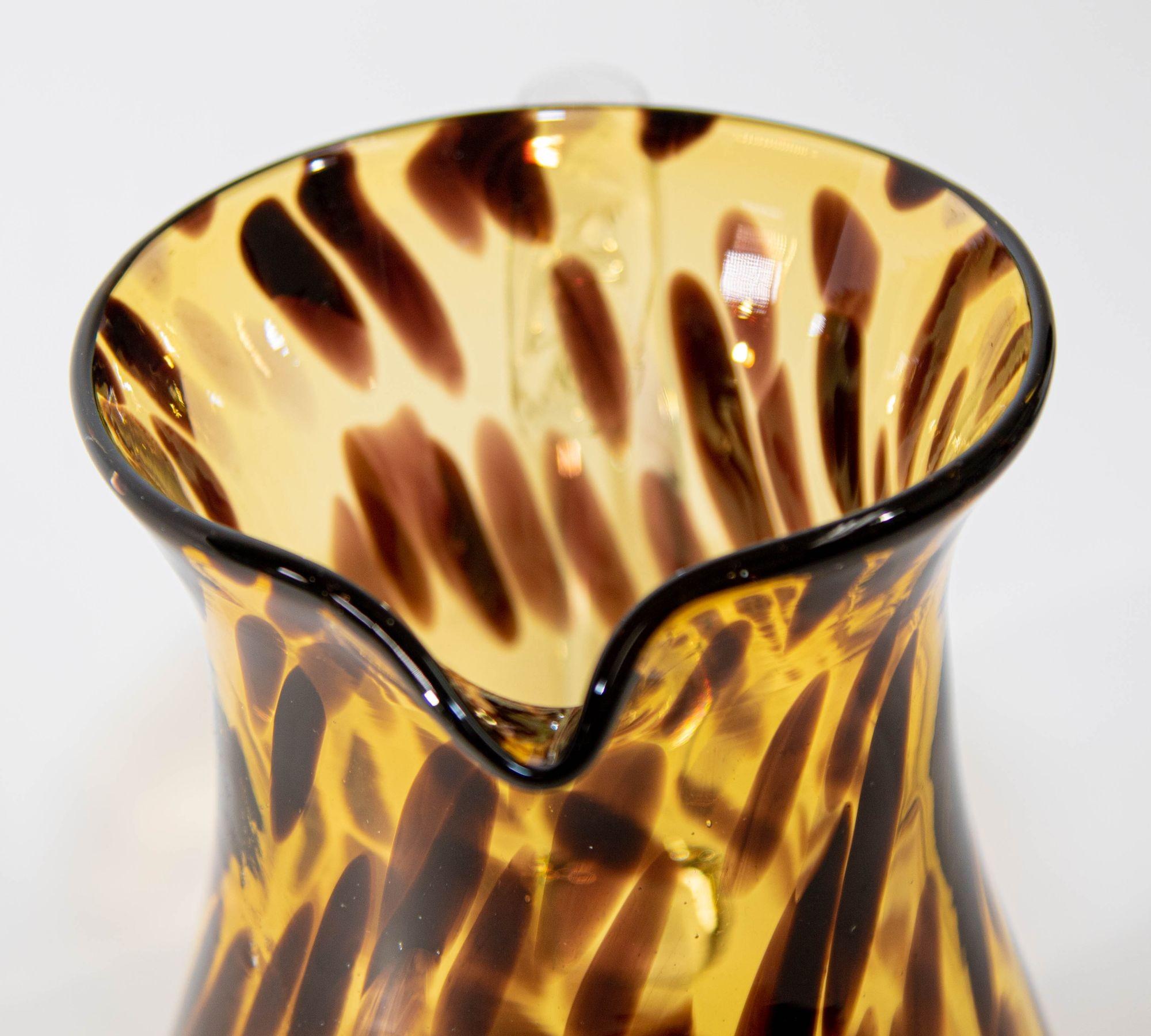 Art Glass Vintage Tortoise Shell Hand-Blown Glass Pitcher For Sale