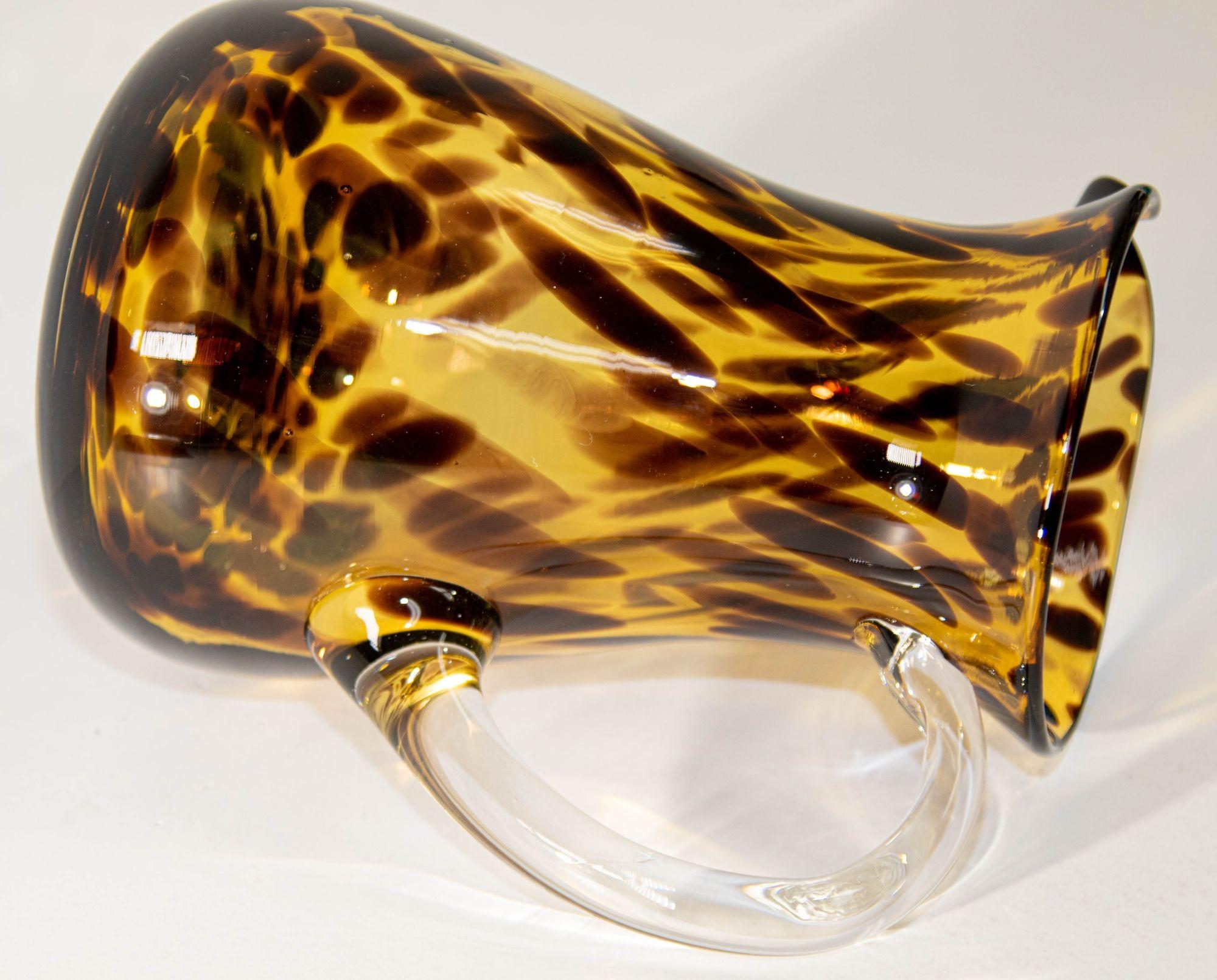 Vintage Tortoise Shell Hand-Blown Glass Pitcher For Sale 2