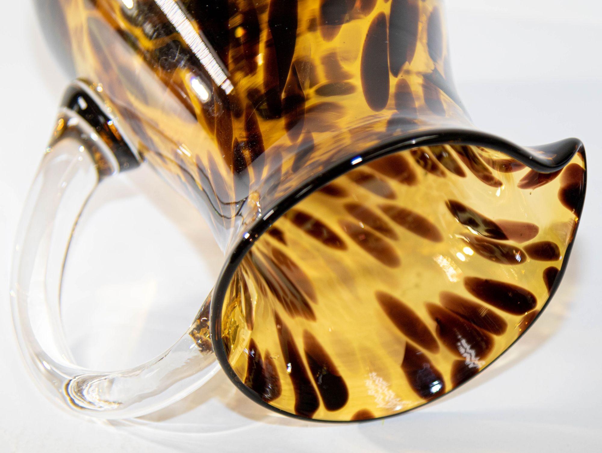 Vintage Tortoise Shell Hand-Blown Glass Pitcher For Sale 3