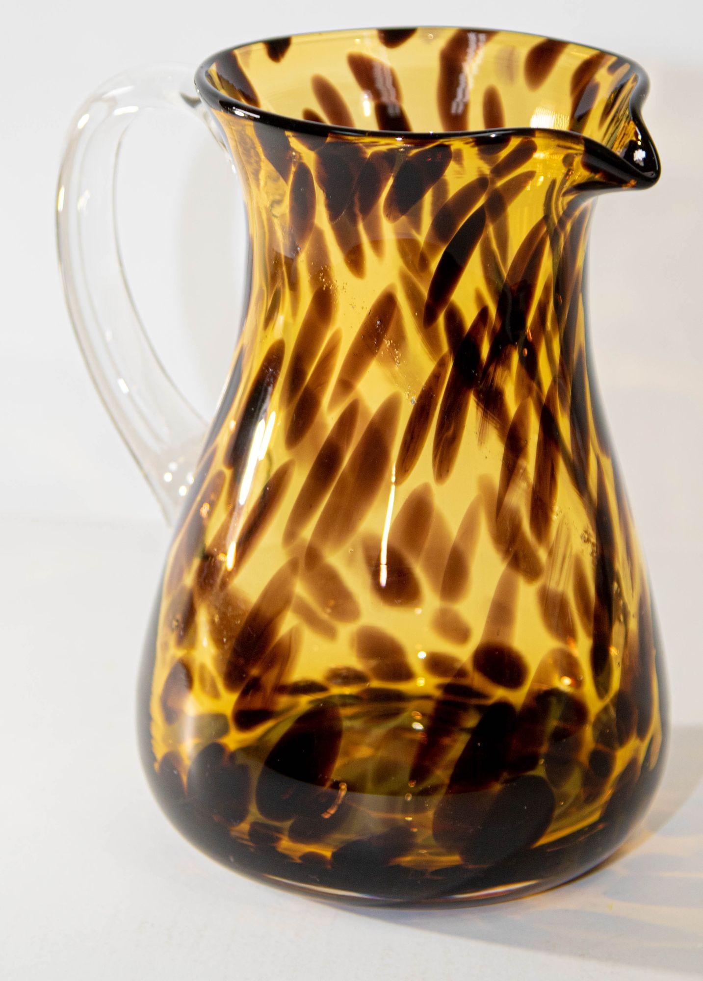 Post-Modern Vintage Tortoise Shell Hand-Blown Glass Pitcher For Sale