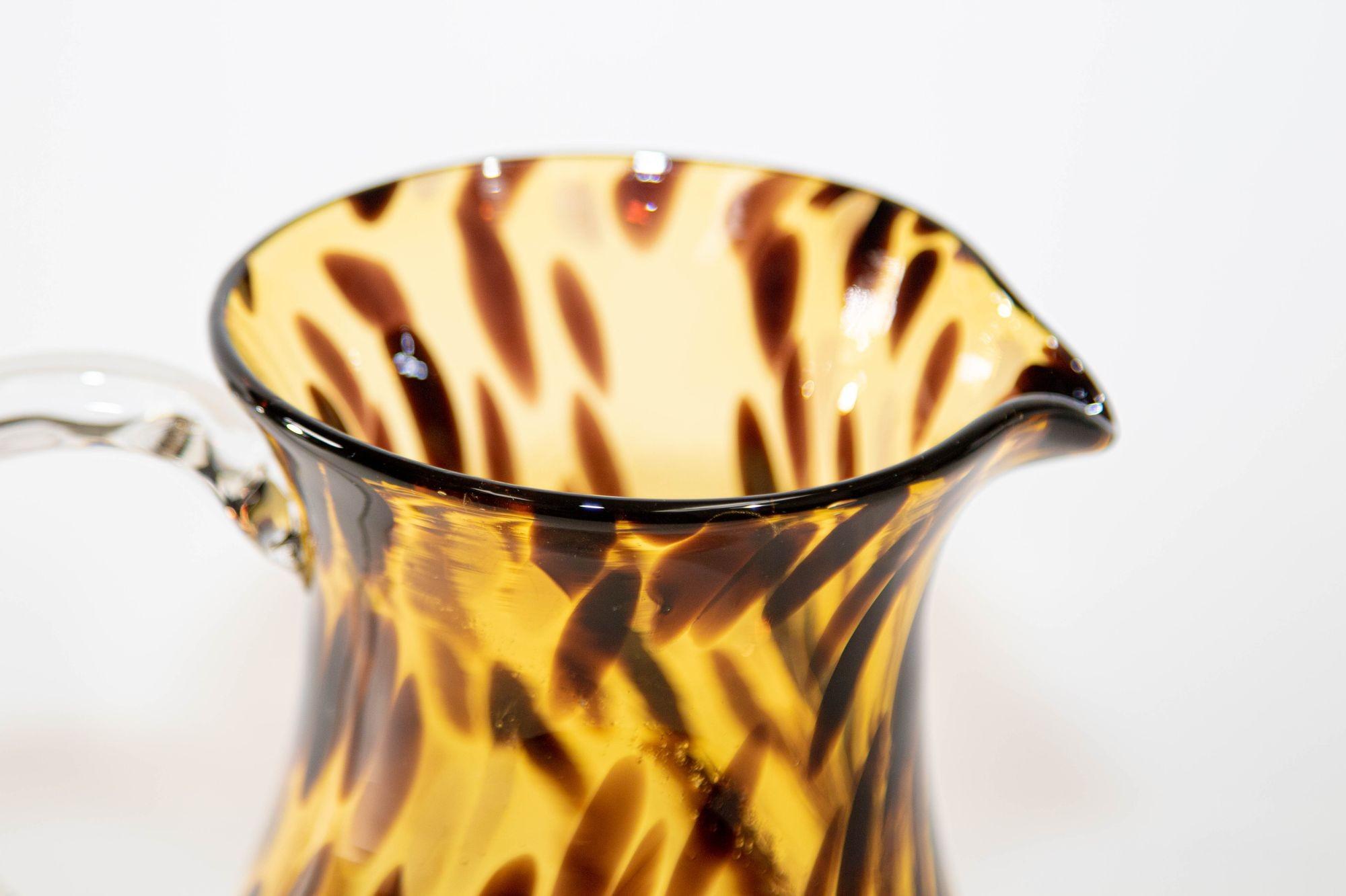 Hand-Crafted Vintage Tortoise Shell Hand-Blown Glass Pitcher For Sale
