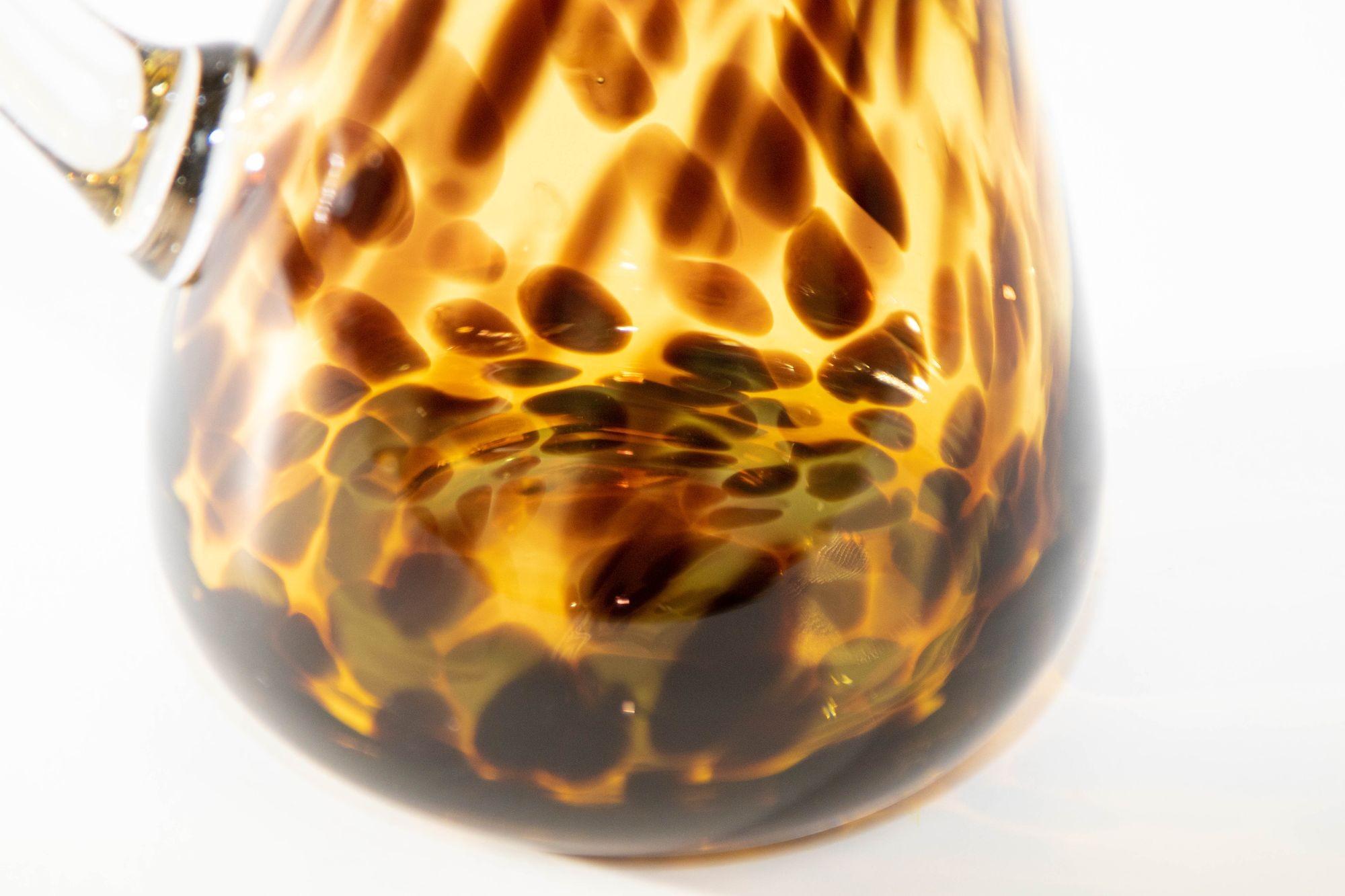 Vintage Tortoise Shell Hand-Blown Glass Pitcher In Good Condition For Sale In North Hollywood, CA