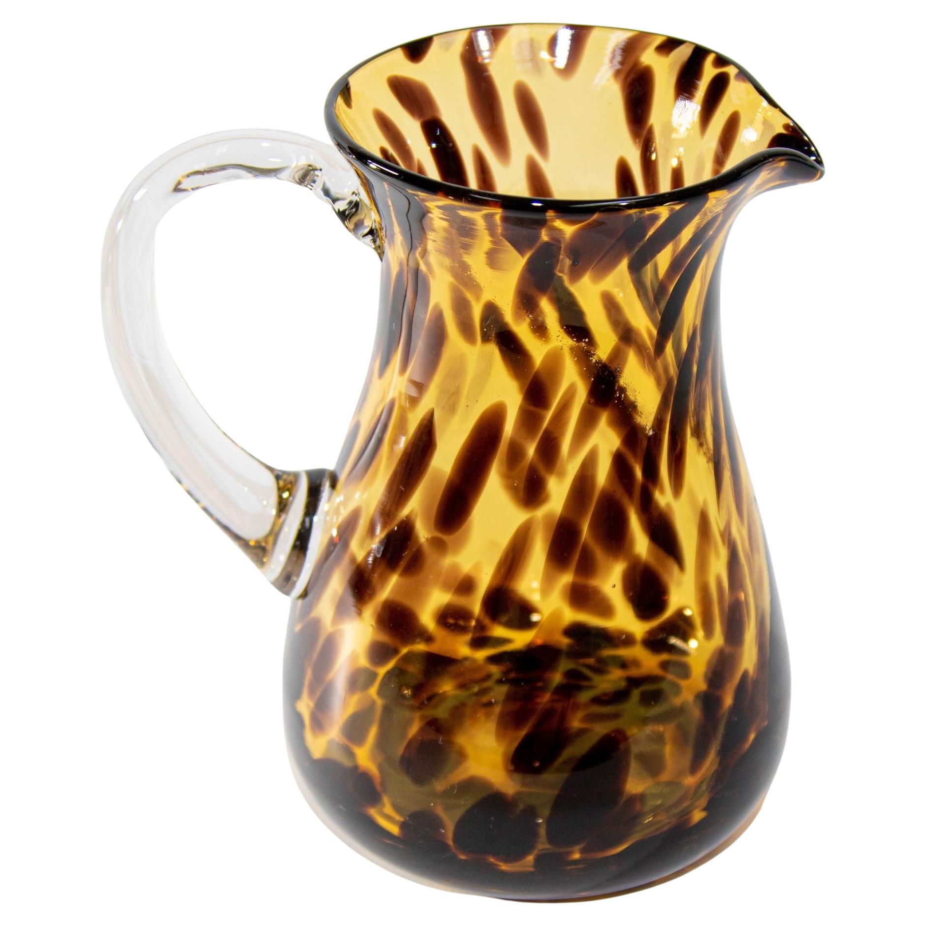 Vintage Tortoise Shell Hand-Blown Glass Pitcher For Sale