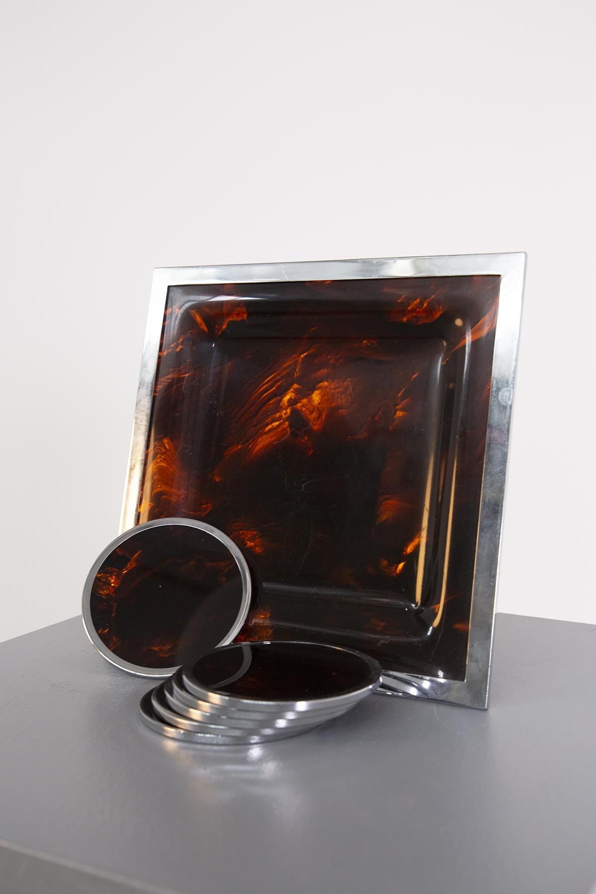 Vintage Tortoiseshell and Lucite and Stell Italian Serving Tray In Good Condition In Milano, IT