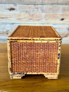 Vintage Tortoiseshell Bamboo & Woven Rattan Lidded Storage Box