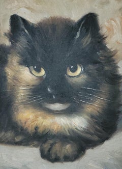 Vintage Tortoiseshell Cat oil Painting