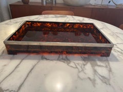 Serviertablett aus Lucite und Chrom mit Schildpattmuster von Willy Rizzo, Italien, ca. 1970