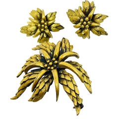 Vintage Tortolani, orecchini di design a forma di fiore in tonalità oro, set di spille