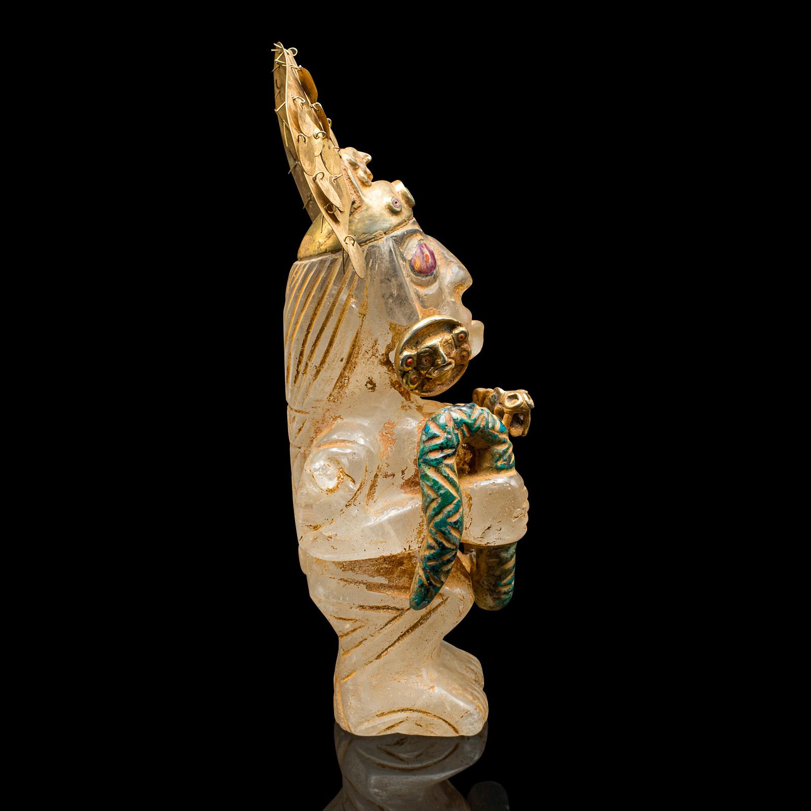 Vintage Totemic Figure, South American, Carved Crystal, Gilt Metal, Tribal Art In Good Condition For Sale In Hele, Devon, GB
