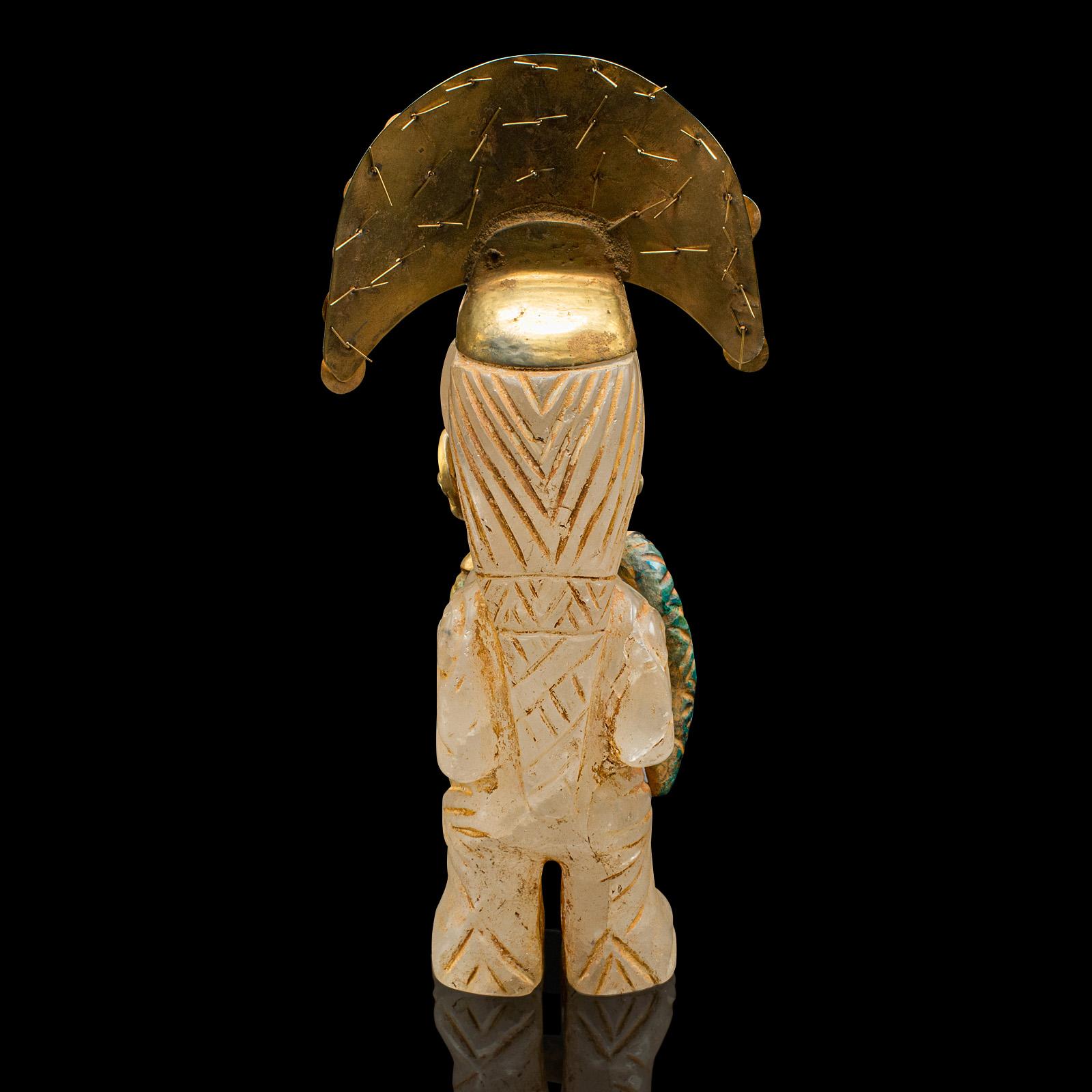 20th Century Vintage Totemic Figure, South American, Carved Crystal, Gilt Metal, Tribal Art For Sale