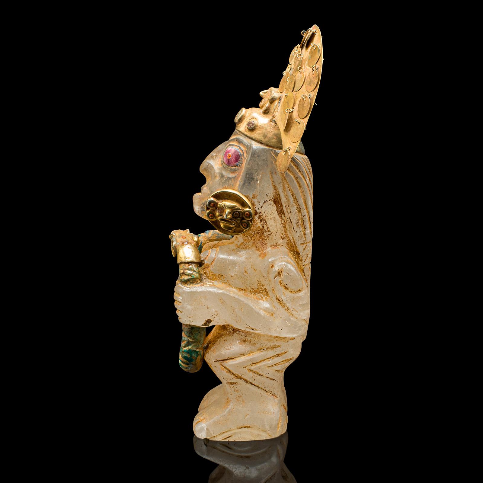 Vintage Totemic Figure, South American, Carved Crystal, Gilt Metal, Tribal Art For Sale 1